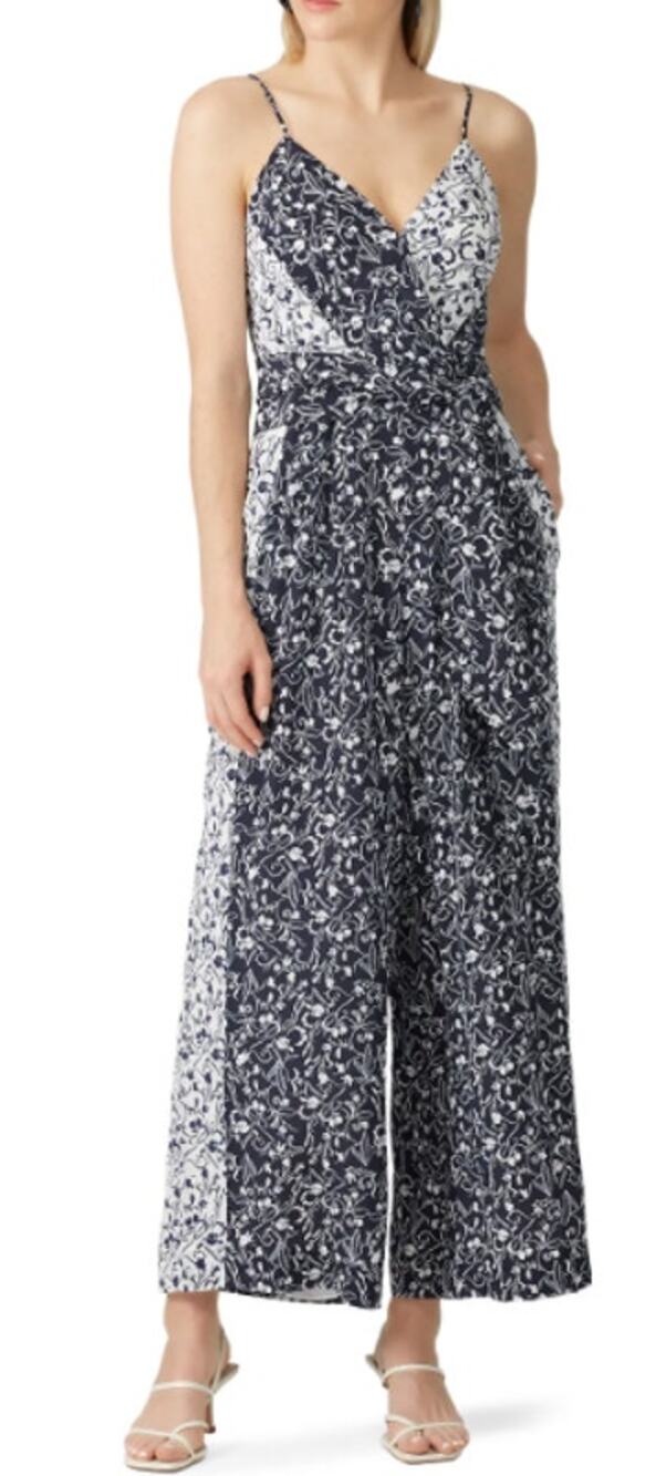 Tanya Taylor Priscilla Silk Jumpsuit Women's 2 Navy White Floral Wide Leg